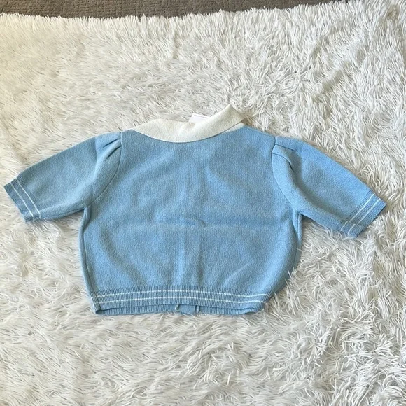 NEW ENGLISH FACTORY CONTRAST CARDIGAN IN POWDER BLUE/WHITE NWT MEDIUM - Picture 11 of 11